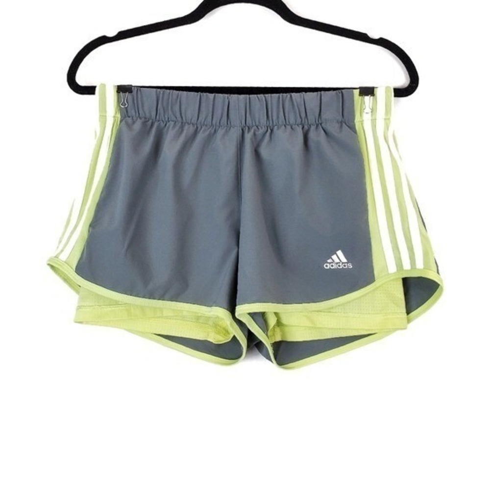 Adidas Womens Grey Neon Side Stripe Layered Athletic Shorts Size M